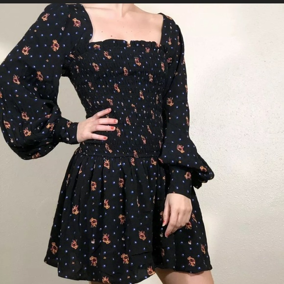 FREE PEOPLE BLACK BOHO MINI DRESS - Picture 5 of 12